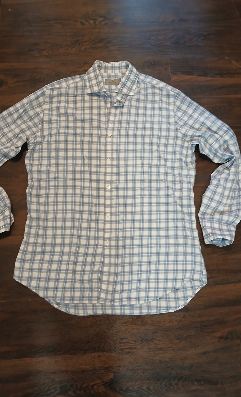 Canali Light Blue and White Plaid Button-Up Shirt - Picture 3 of 7